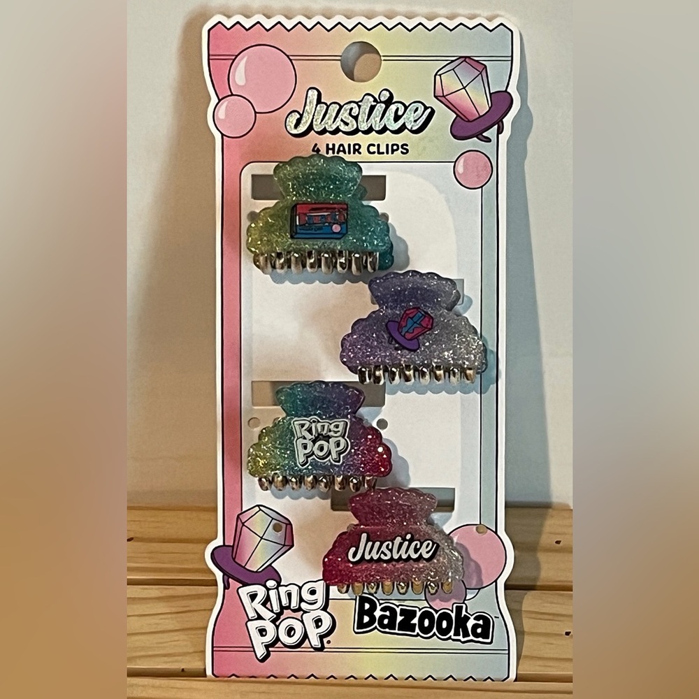 PICK 3/$12.00. Justice Glittery Hair Clips Set with Ring Pop Design